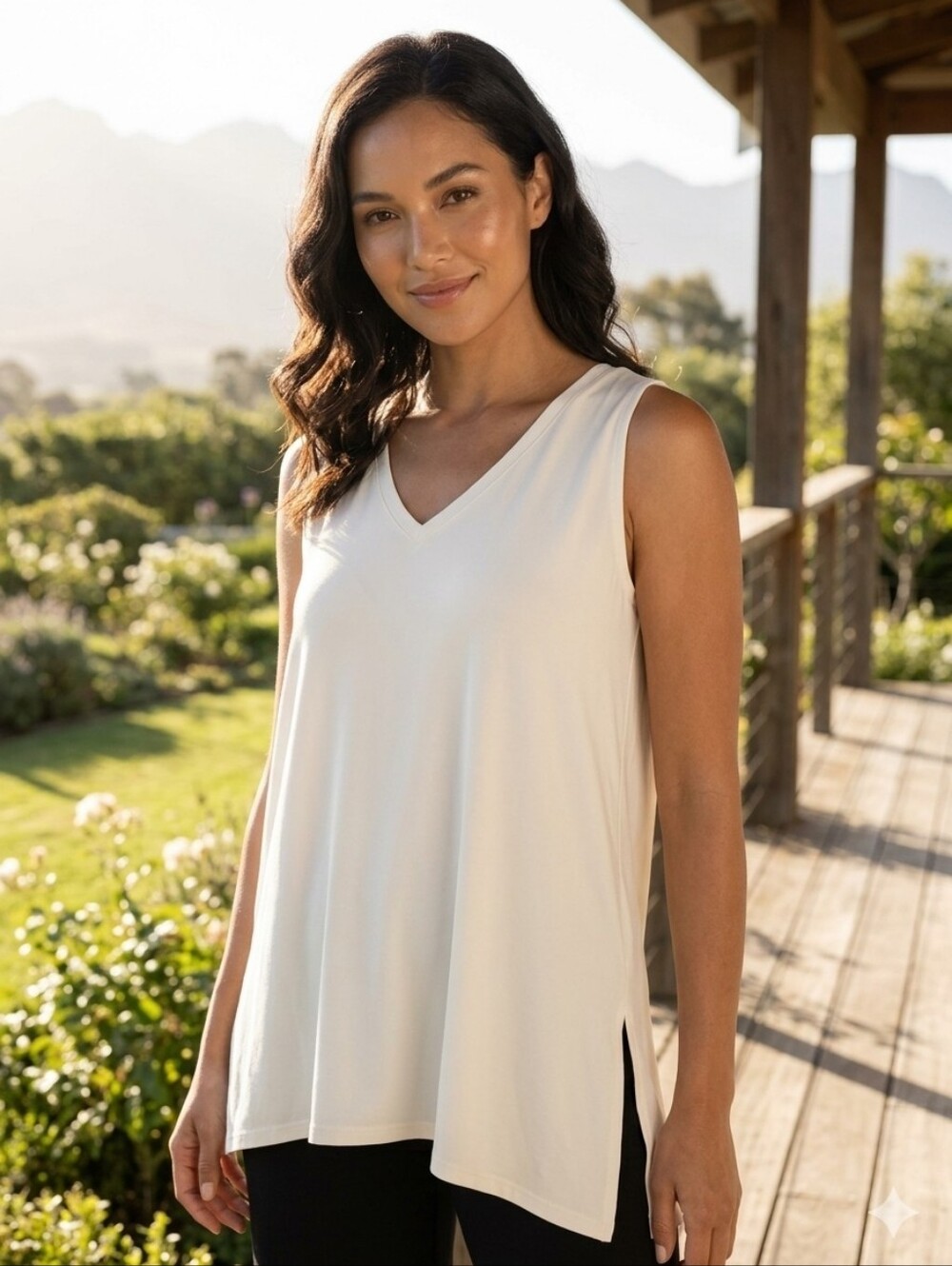 SYMPLI Canada White Sleeveless Deep V-Neck Jersey Trapeze Tank Top Size 12